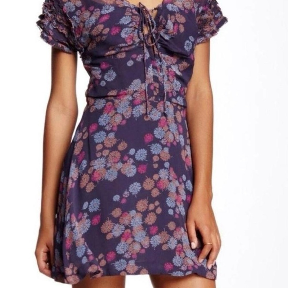 Free People Navy Floral Lace-Up Dress